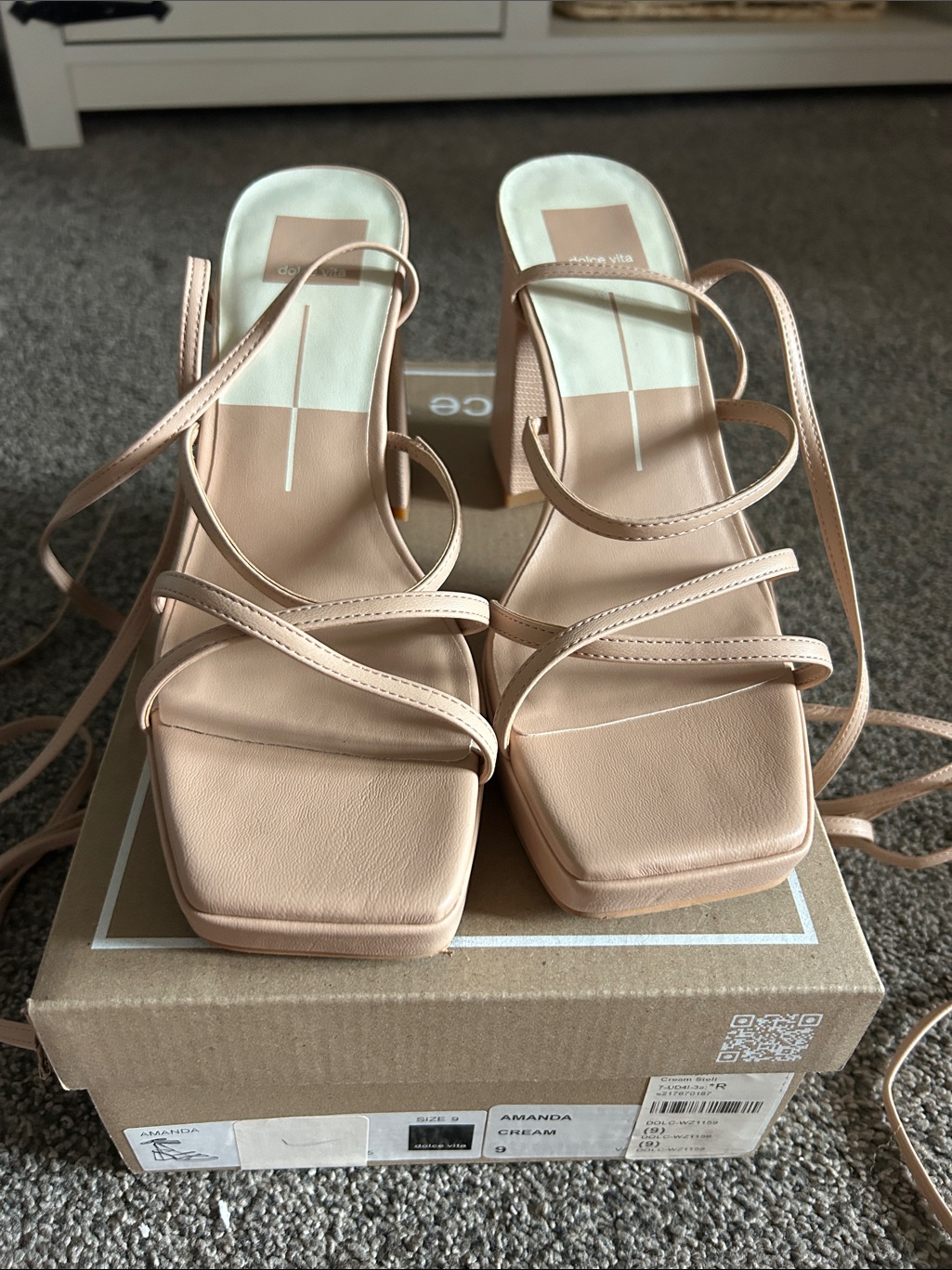 Dolce Vita Cream Strappy Square-Toe Heeled Sandals